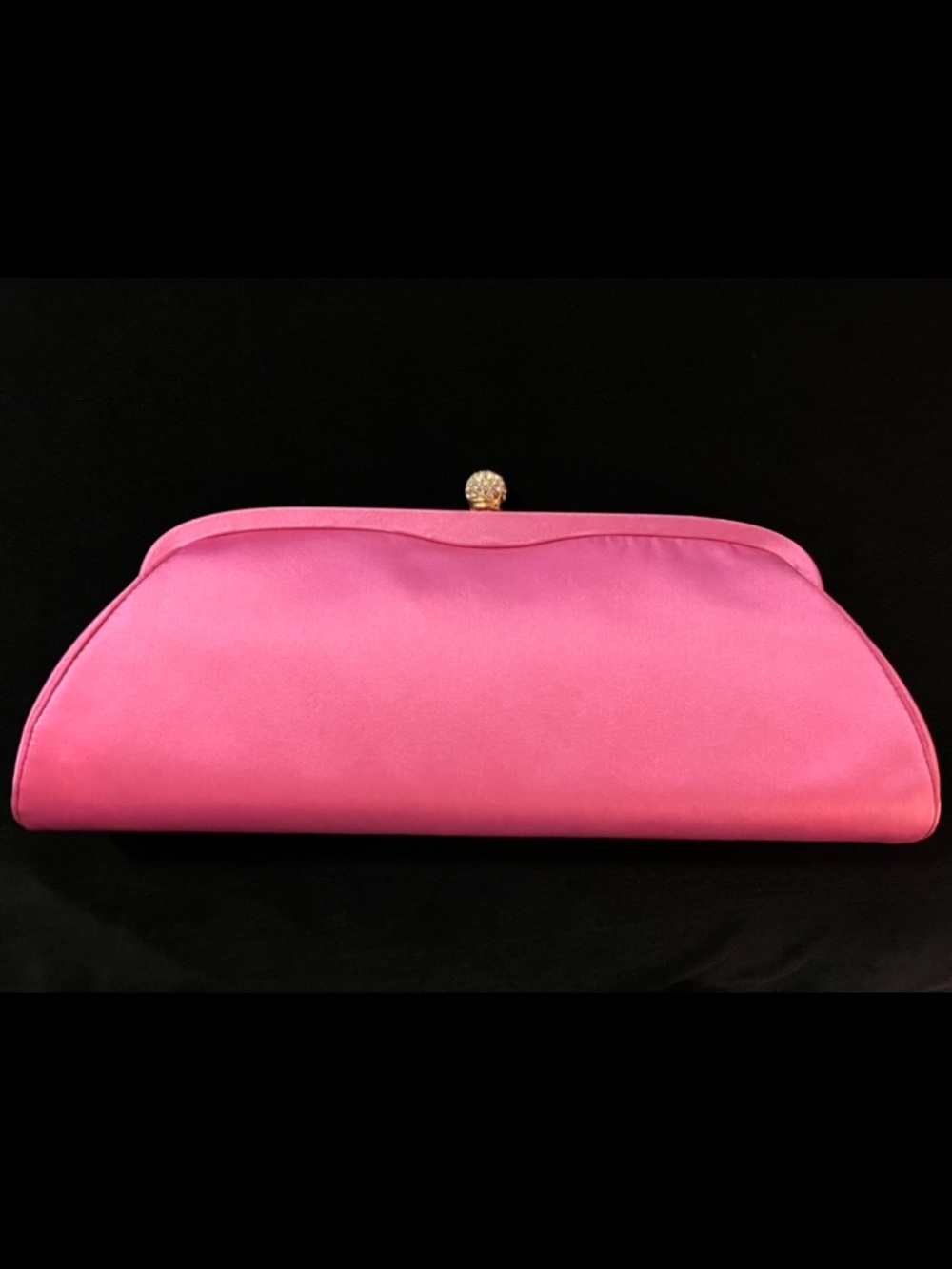 Vintage Pink Silk Evening Clutch with Gold-Tone Kiss Lock. New